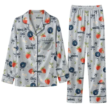 minnesota timberwolves long pajama set custom ribbon florals midnight blue best selling.webp