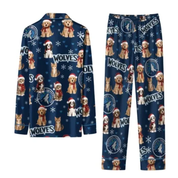 Minnesota Timberwolves Long Pajama Set Customized Animal Scatter Midnight Blue Fashion Forward