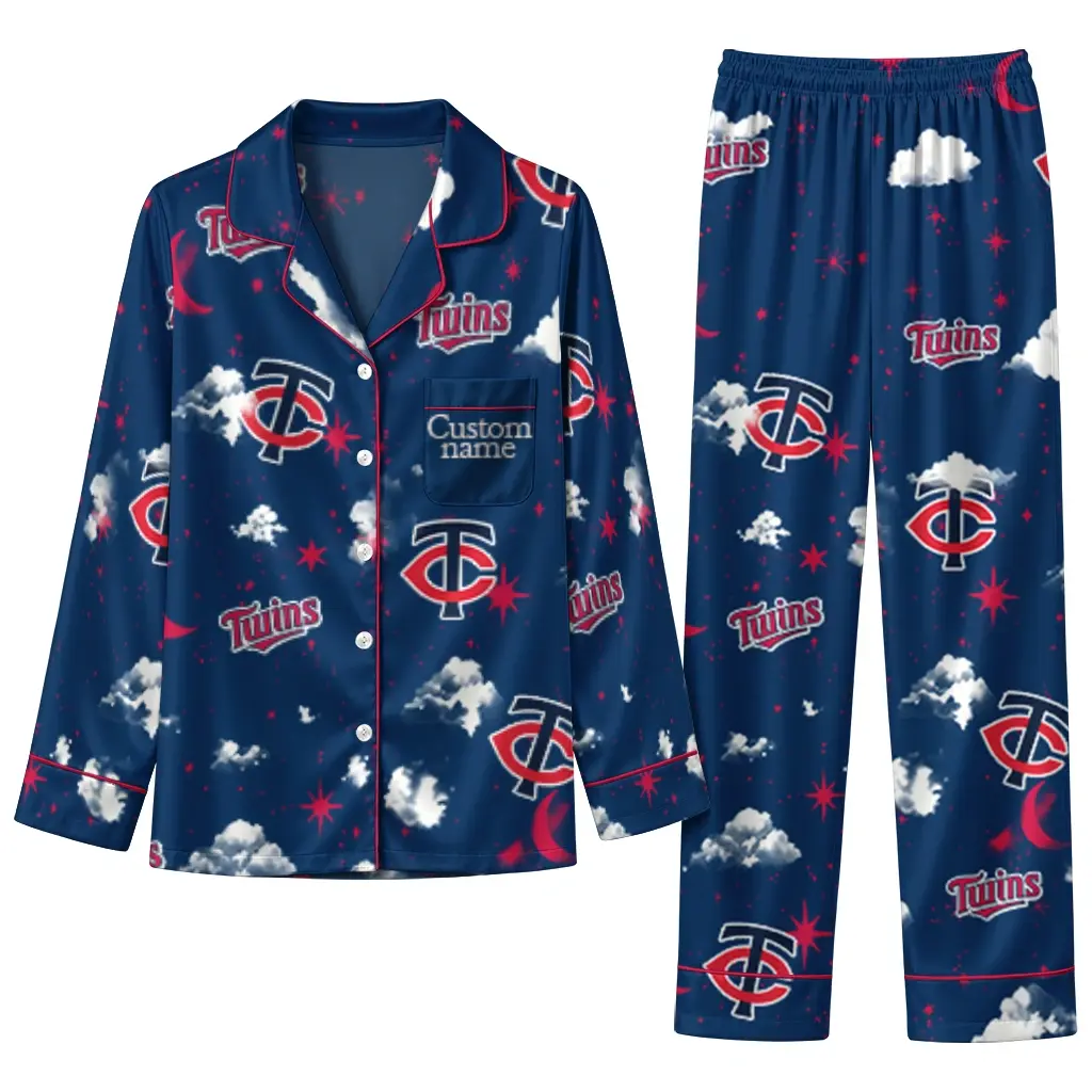 Minnesota Twins Long Pajama Set Custom Cloud Stars Navy Best Selling Minnesota Twins Long Pajama Set Custom Cloud Stars Navy Best Selling