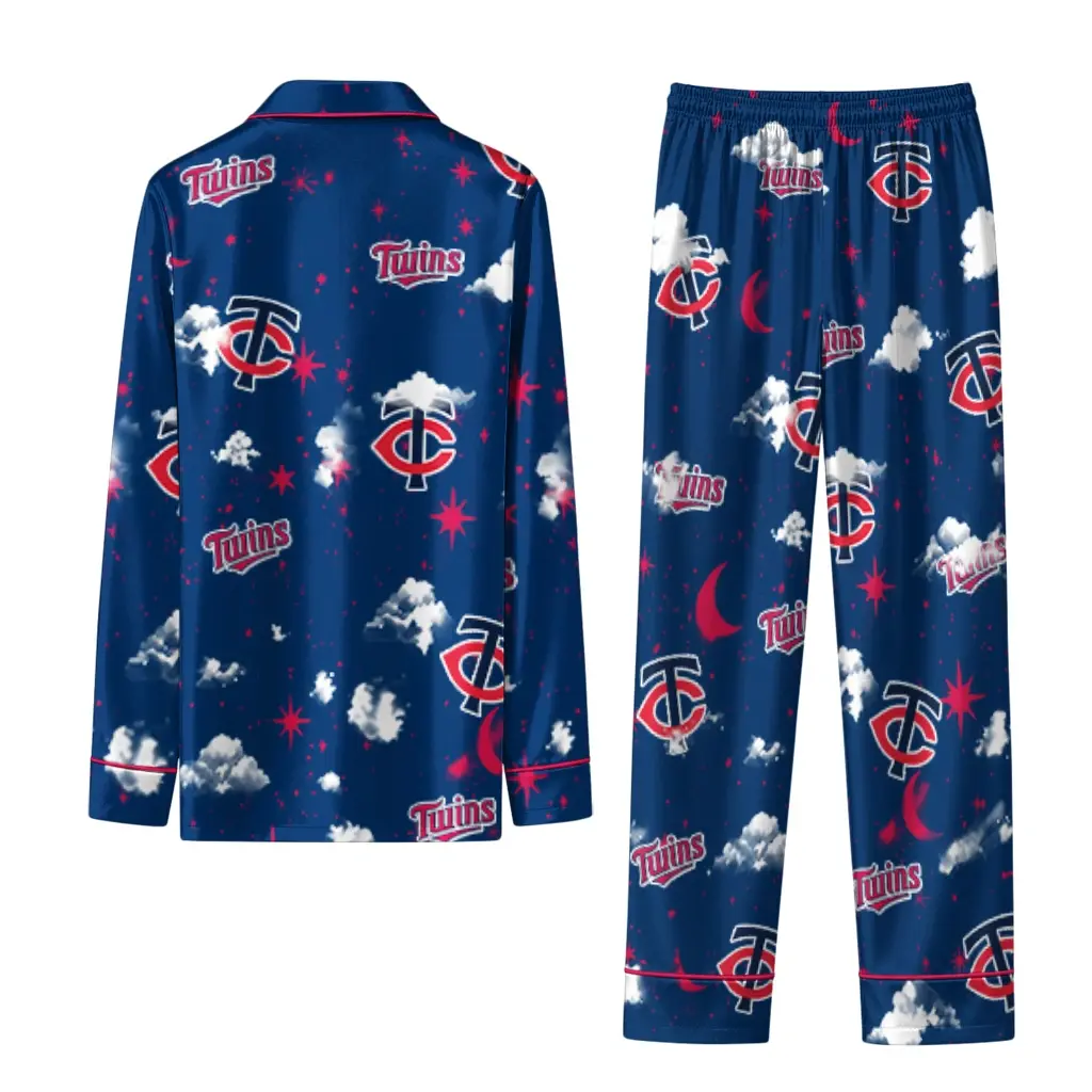 Minnesota Twins Long Pajama Set Custom Cloud Stars Navy Fashion Forward Minnesota Twins Long Pajama Set Custom Cloud Stars Navy Fashion Forward