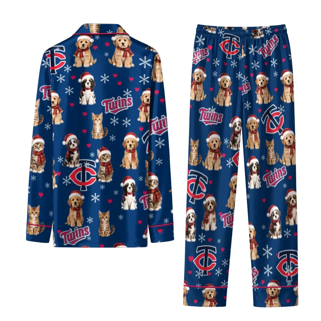 Minnesota Twins Long Pajama Set Customized Animal Scatter Navy Fashion Forward Minnesota Twins Long Pajama Set Customized Animal Scatter Navy Fashion Forward