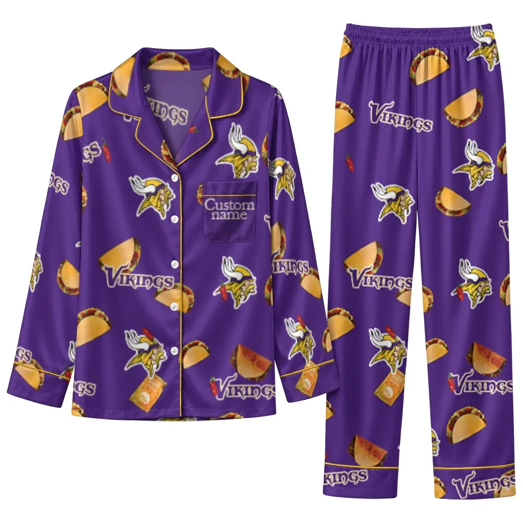 Minnesota Vikings Long Pajama Set Custom Snack Scatter Purple Best Selling Minnesota Vikings Long Pajama Set Custom Snack Scatter Purple Best Selling