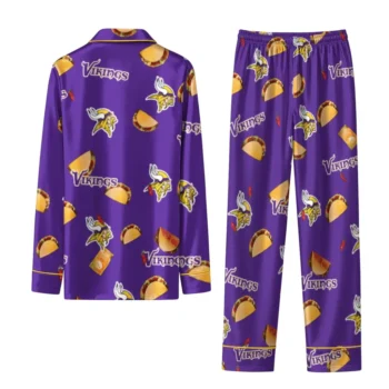 Minnesota Vikings Long Pajama Set Custom Snack Scatter Purple Fashion Forward