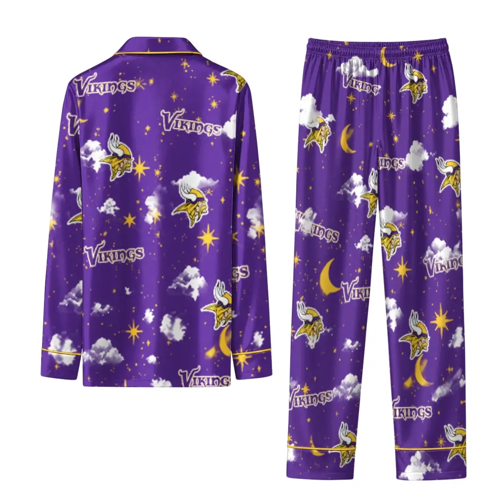 Minnesota Vikings Long Pajama Set Customized Cloud Stars Purple Fashion Forward Minnesota Vikings Long Pajama Set Customized Cloud Stars Purple Fashion Forward