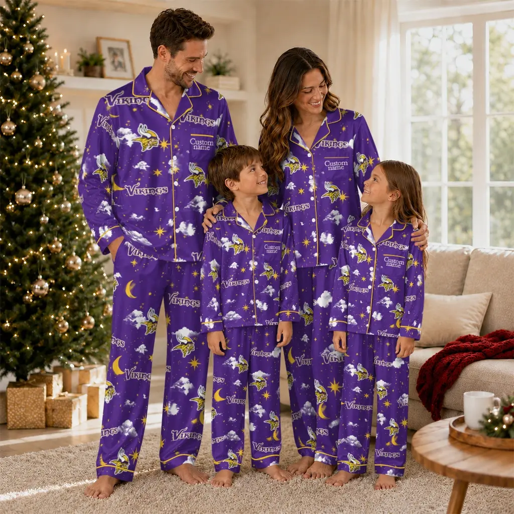 Minnesota Vikings Long Pajama Set Customized Cloud Stars Purple Latest Model Minnesota Vikings Long Pajama Set Customized Cloud Stars Purple Latest Model