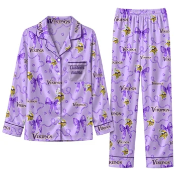 minnesota vikings long pajama set customized ribbon chains purple best selling.webp