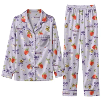 minnesota vikings long pajama set customized ribbon florals purple best selling.webp