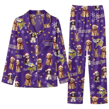 Minnesota Vikings Long Pajama Set Personalized Animal Scatter Purple Best Selling