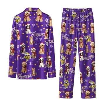 Minnesota Vikings Long Pajama Set Personalized Animal Scatter Purple Fashion Forward