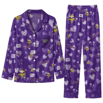 minnesota vikings long pajama set personalized heart charms purple best selling.webp
