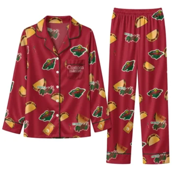 Minnesota Wild Long Pajama Set Personalized Snack Scatter Red Best Selling