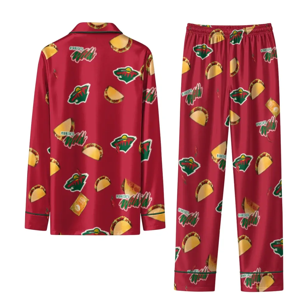 Minnesota Wild Long Pajama Set Personalized Snack Scatter Red Fashion Forward Minnesota Wild Long Pajama Set Personalized Snack Scatter Red Fashion Forward