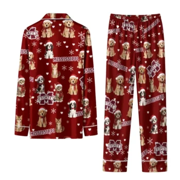 Mississippi State Bulldogs Long Pajama Set Personalized Animal Scatter Maroon Fashion Forward
