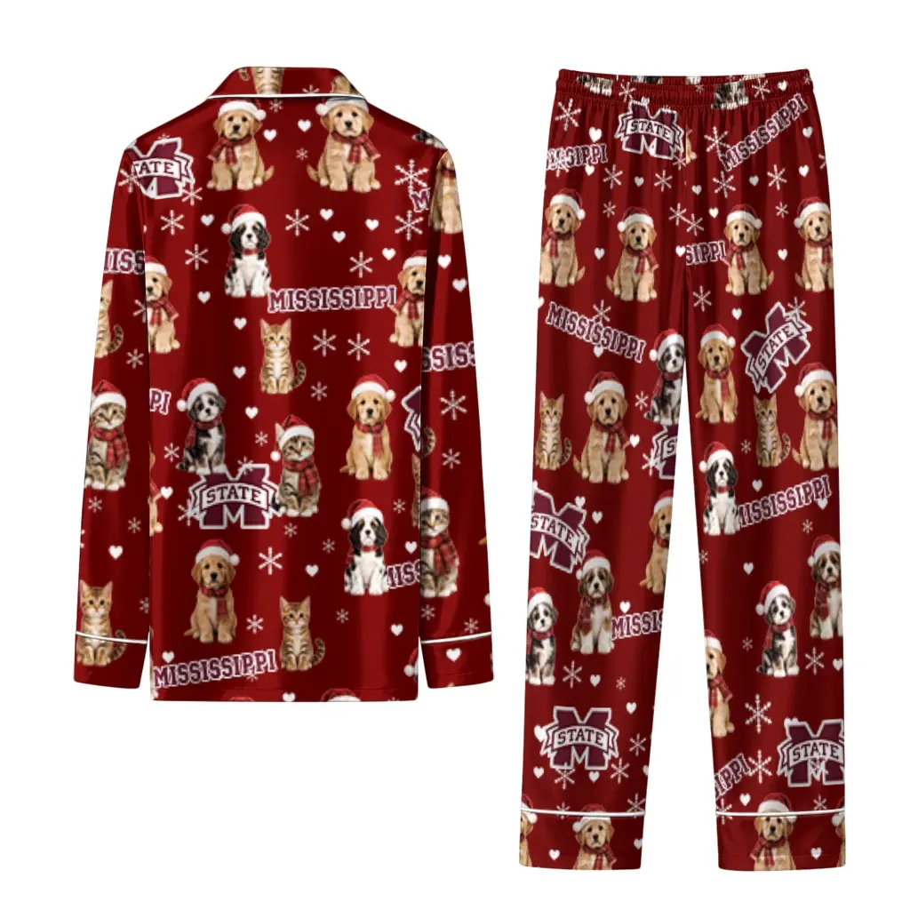 Mississippi State Bulldogs Long Pajama Set Personalized Animal Scatter Maroon Fashion Forward Mississippi State Bulldogs Long Pajama Set Personalized Animal Scatter Maroon Fashion Forward