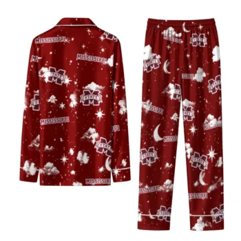 Mississippi State Bulldogs Long Pajama Set Personalized Cloud Stars Maroon Fashion Forward