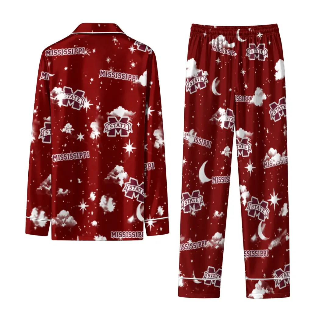 Mississippi State Bulldogs Long Pajama Set Personalized Cloud Stars Maroon Fashion Forward Mississippi State Bulldogs Long Pajama Set Personalized Cloud Stars Maroon Fashion Forward