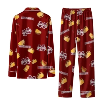 Mississippi State Bulldogs Long Pajama Set Personalized Snack Scatter Maroon Fashion Forward
