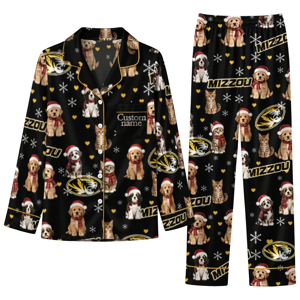 Missouri Tigers Long Pajama Set Custom Animal Scatter Black Best Selling Missouri Tigers Long Pajama Set Custom Animal Scatter Black Best Selling