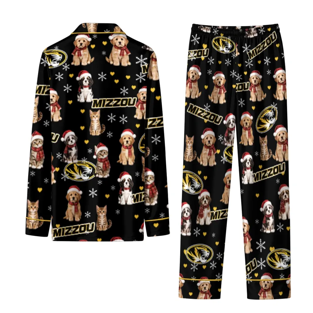 Missouri Tigers Long Pajama Set Custom Animal Scatter Black Fashion Forward Missouri Tigers Long Pajama Set Custom Animal Scatter Black Fashion Forward
