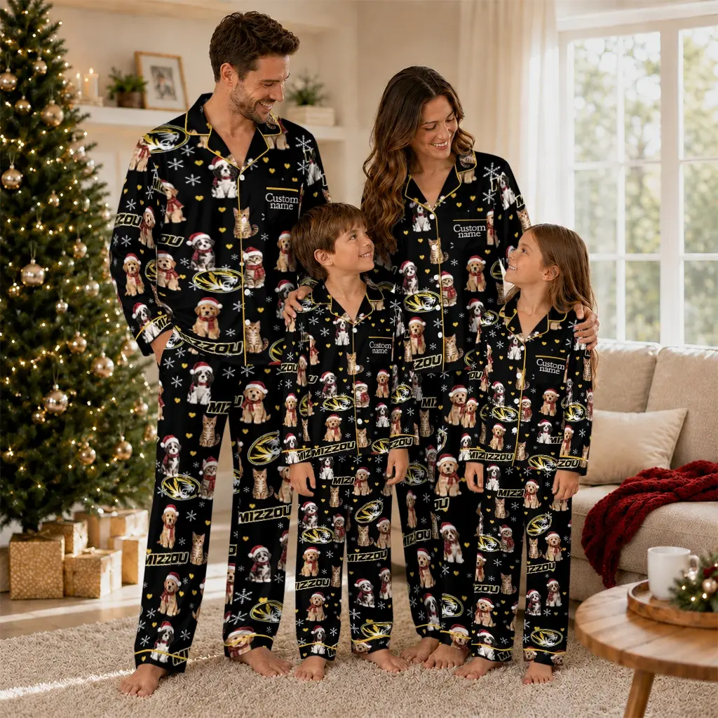 Missouri Tigers Long Pajama Set Custom Animal Scatter Black Latest Model Missouri Tigers Long Pajama Set Custom Animal Scatter Black Latest Model