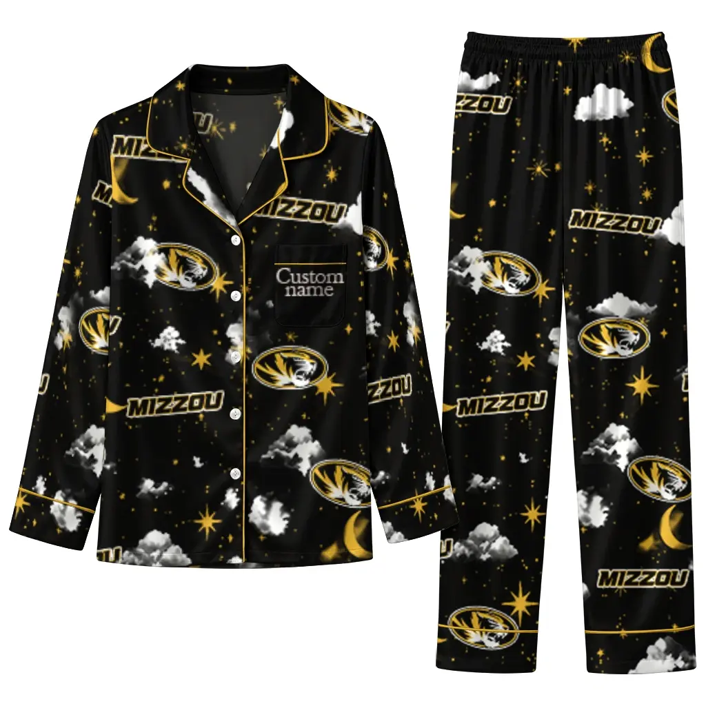 Missouri Tigers Long Pajama Set Custom Cloud Stars Black Best Selling Missouri Tigers Long Pajama Set Custom Cloud Stars Black Best Selling