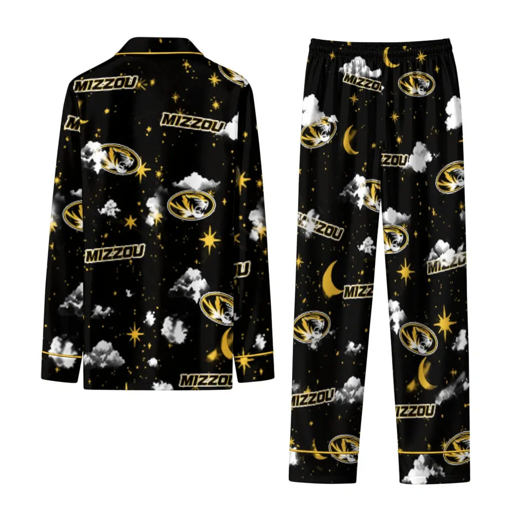Missouri Tigers Long Pajama Set Custom Cloud Stars Black Fashion Forward Missouri Tigers Long Pajama Set Custom Cloud Stars Black Fashion Forward