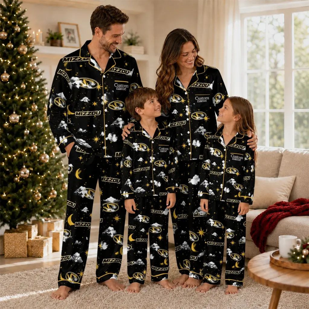 Missouri Tigers Long Pajama Set Custom Cloud Stars Black Latest Model Missouri Tigers Long Pajama Set Custom Cloud Stars Black Latest Model