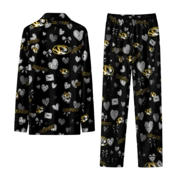 Missouri Tigers Long Pajama Set Custom Heart Charms Black Fashion Forward