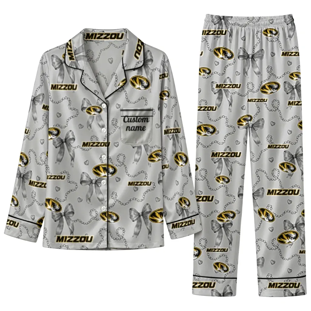 Missouri Tigers Long Pajama Set Custom Ribbon Chains Black Best Selling Missouri Tigers Long Pajama Set Custom Ribbon Chains Black Best Selling
