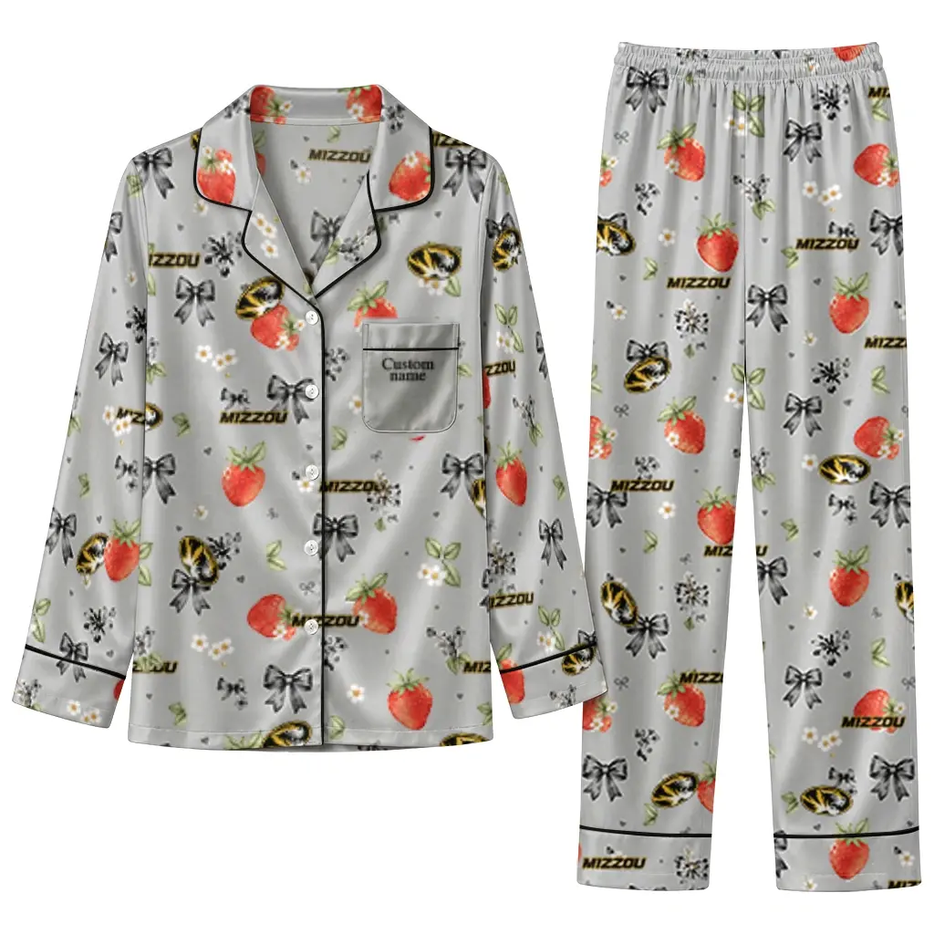 Missouri Tigers Long Pajama Set Custom Ribbon Florals Black Best Selling Missouri Tigers Long Pajama Set Custom Ribbon Florals Black Best Selling