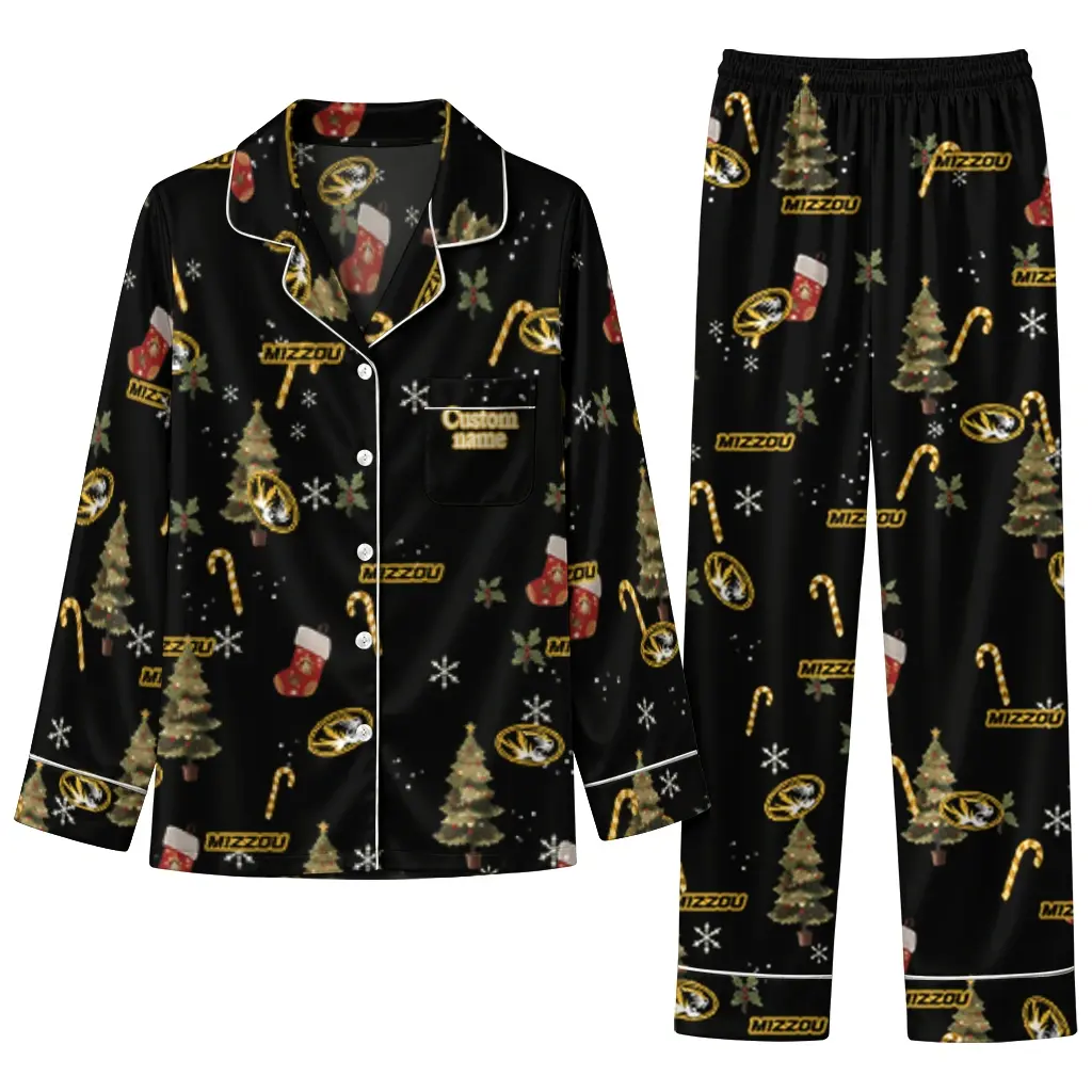 Missouri Tigers Long Pajama Set Custom Sprig Scatter Black Best Selling Missouri Tigers Long Pajama Set Custom Sprig Scatter Black Best Selling