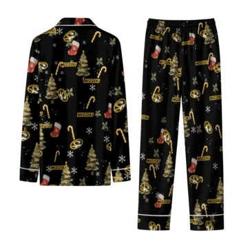 Missouri Tigers Long Pajama Set Custom Sprig Scatter Black Fashion Forward