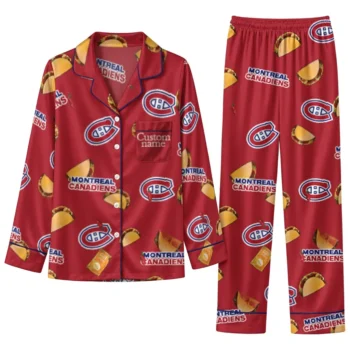 Montreal Canadiens Long Pajama Set Custom Snack Scatter Red Best Selling