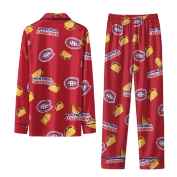 Montreal Canadiens Long Pajama Set Custom Snack Scatter Red Fashion Forward