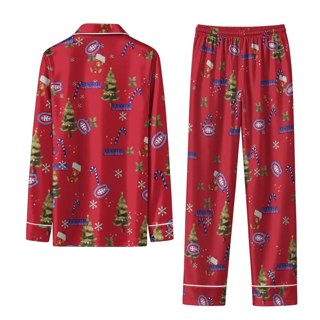 Montreal Canadiens Long Pajama Set Customized Sprig Scatter Red Fashion Forward Montreal Canadiens Long Pajama Set Customized Sprig Scatter Red Fashion Forward