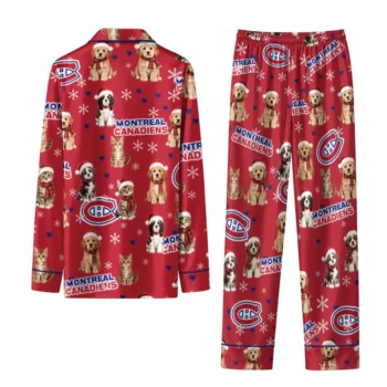 Montreal Canadiens Long Pajama Set Personalized Animal Scatter Red Fashion Forward
