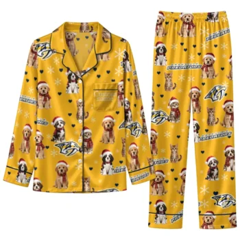 Nashville Predators Long Pajama Set Custom Animal Scatter Gold Best Selling