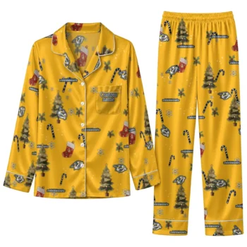 Nashville Predators Long Pajama Set Personalized Sprig Scatter Gold Best Selling