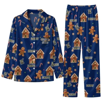 Navy Midshipmen Long Pajama Set Personalized Candy Scatter Blue Best Selling