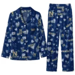 Navy Midshipmen Long Pajama Set Personalized Heart Charms Blue Best Selling