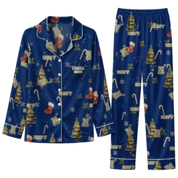 Navy Midshipmen Long Pajama Set Personalized Sprig Scatter Blue Best Selling