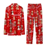 Nc State Wolfpack Long Pajama Set Custom Animal Scatter Red Best Selling