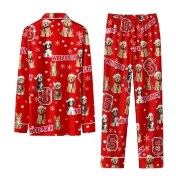 Nc State Wolfpack Long Pajama Set Custom Animal Scatter Red Fashion Forward