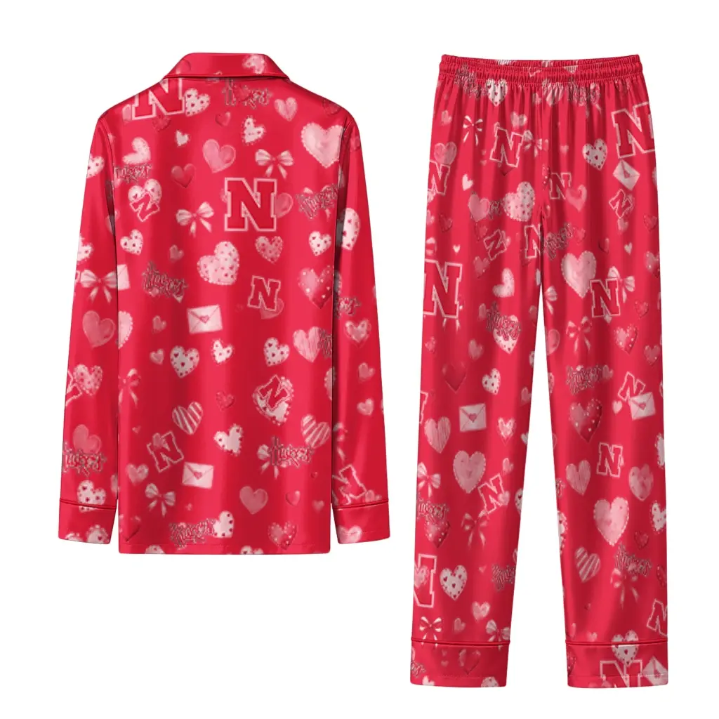 Nebraska Cornhuskers Long Pajama Set Customized Heart Charms Red Fashion Forward Nebraska Cornhuskers Long Pajama Set Customized Heart Charms Red Fashion Forward