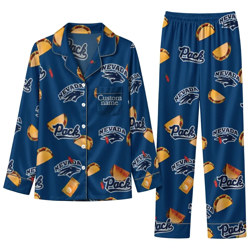 Nevada Wolf Pack Long Pajama Set Customized Snack Scatter Blue Best Selling Nevada Wolf Pack Long Pajama Set Customized Snack Scatter Blue Best Selling
