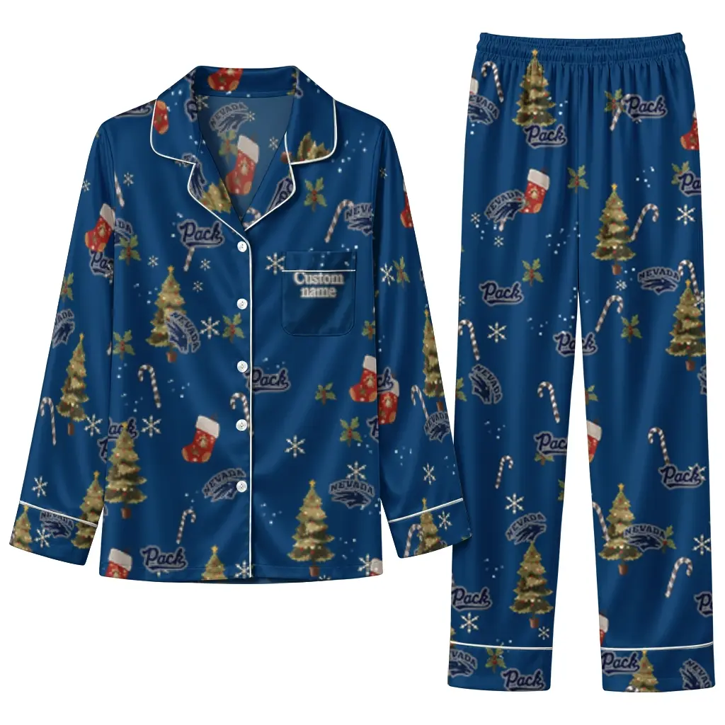 Nevada Wolf Pack Long Pajama Set Customized Sprig Scatter Blue Best Selling Nevada Wolf Pack Long Pajama Set Customized Sprig Scatter Blue Best Selling