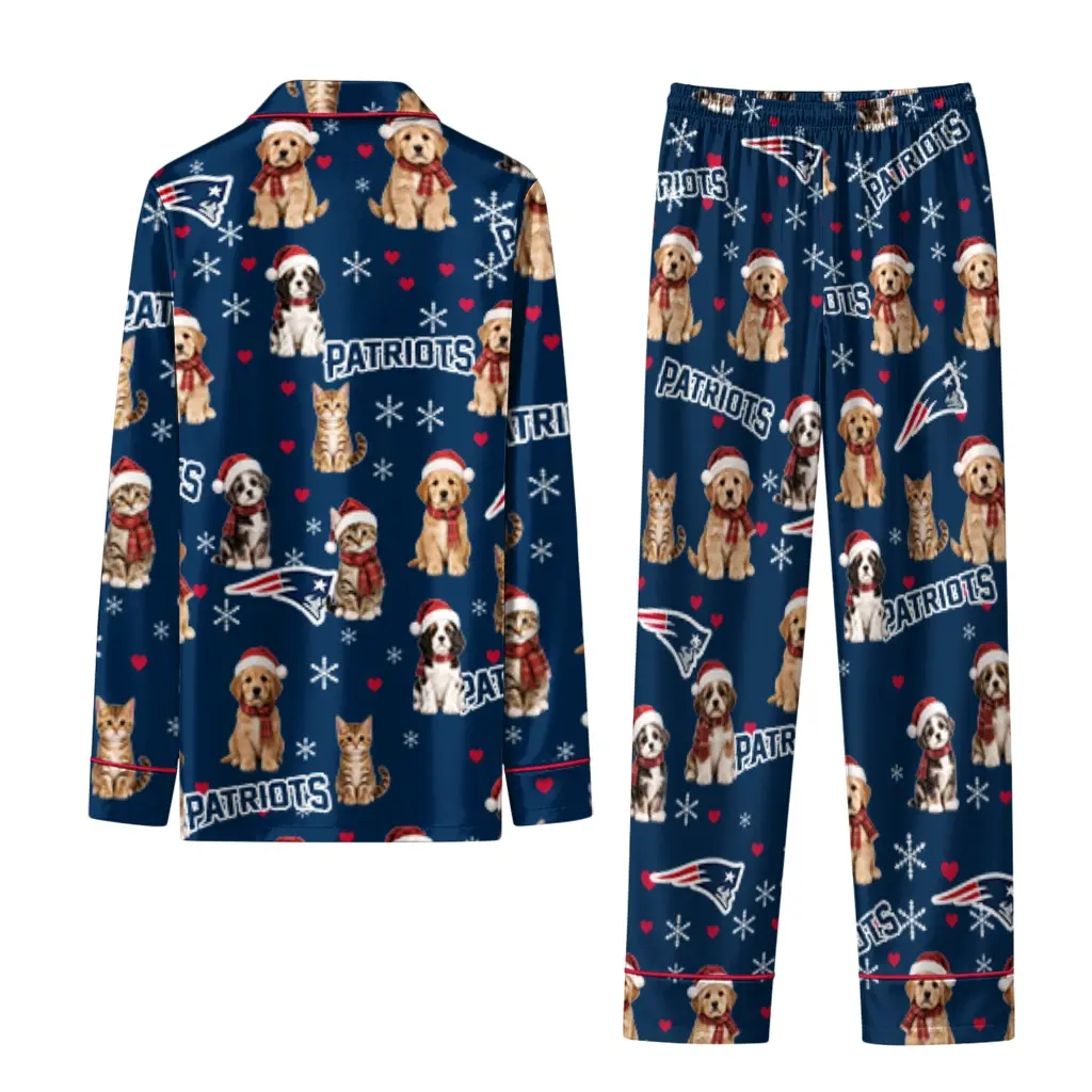New England Patriots Long Pajama Set Custom Animal Scatter Blue Fashion Forward New England Patriots Long Pajama Set Custom Animal Scatter Blue Fashion Forward