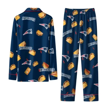 New England Patriots Long Pajama Set Customized Snack Scatter Blue Fashion Forward
