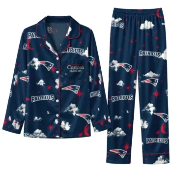 New England Patriots Long Pajama Set Personalized Cloud Stars Blue Best Selling