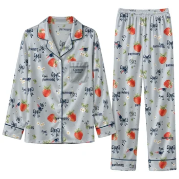 new england patriots long pajama set personalized ribbon florals blue best selling.webp